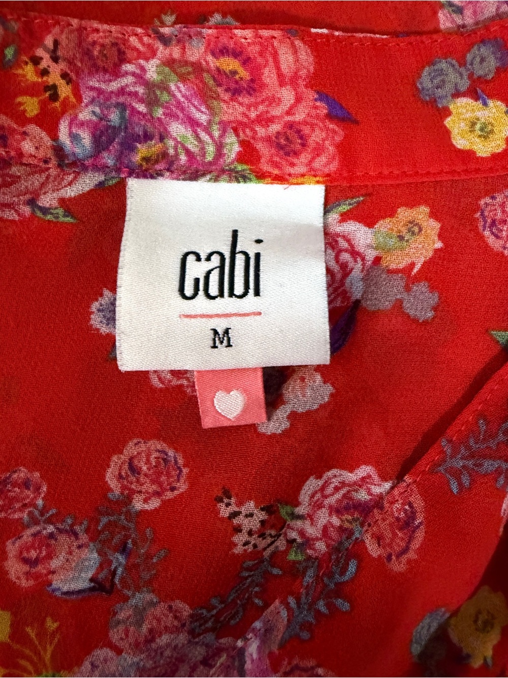 Cabi Red Floral Sheer Ruffle Sleeveless Blouse Top Size M - Picture 8 of 10